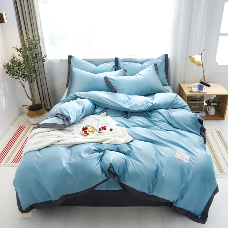 

solid colour bedding sets bed linen Simple Style duvet cover flat sheet Bedding Set summer Full King Single Queen,bed set 2019