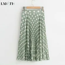 LXMSTH плиссированная юбка с высокой талией в горошек элегантная Высококачественная миди юбка Женская весенне-осенняя винтажная юбка Jupe Femme
