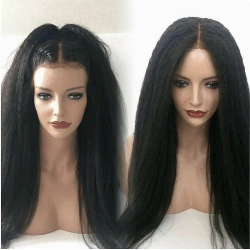 

Kinky Straight Lace Front Human Hair Wigs For Women Black Color Remy Brazilian Lace Wigs Plucked Full End LUFFYHAIR