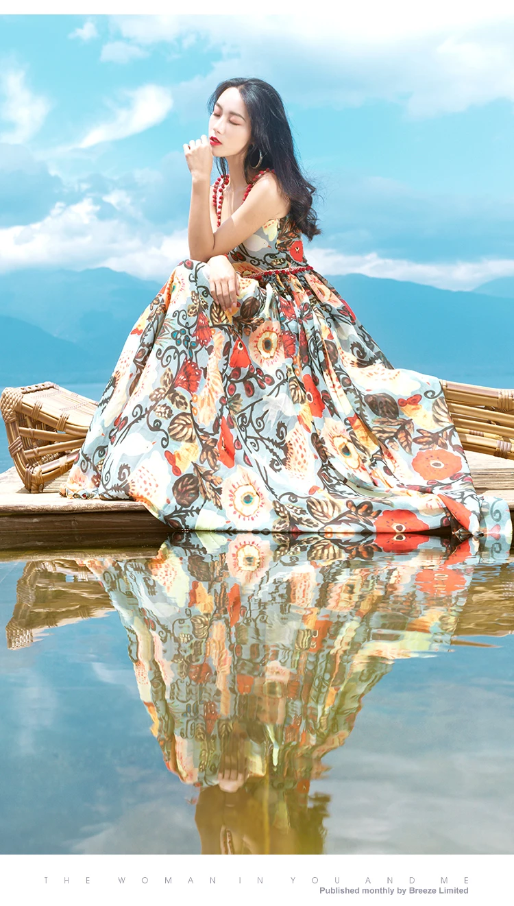 Tang women summer dress 2019 sling Floral maxi dresses boho summer vacation lace beach dress (16)