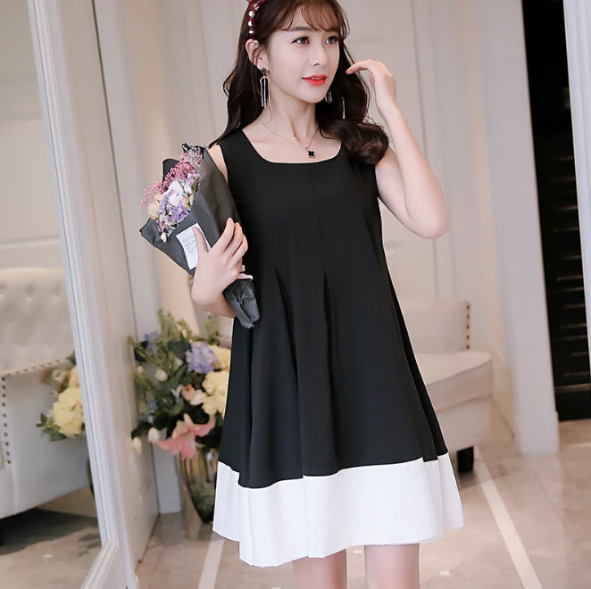 Summer Dress Women Women Clothing Cute Patchwork Bodycon Dress Korean Sleeveless Black Red Dress