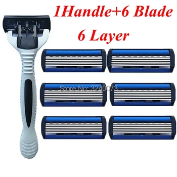 

1handle + 6pcs 6 layer Razor Blade Face Care electric shaver head men sharp rq10 rq11 rq12 shaving blades for gillettee machine