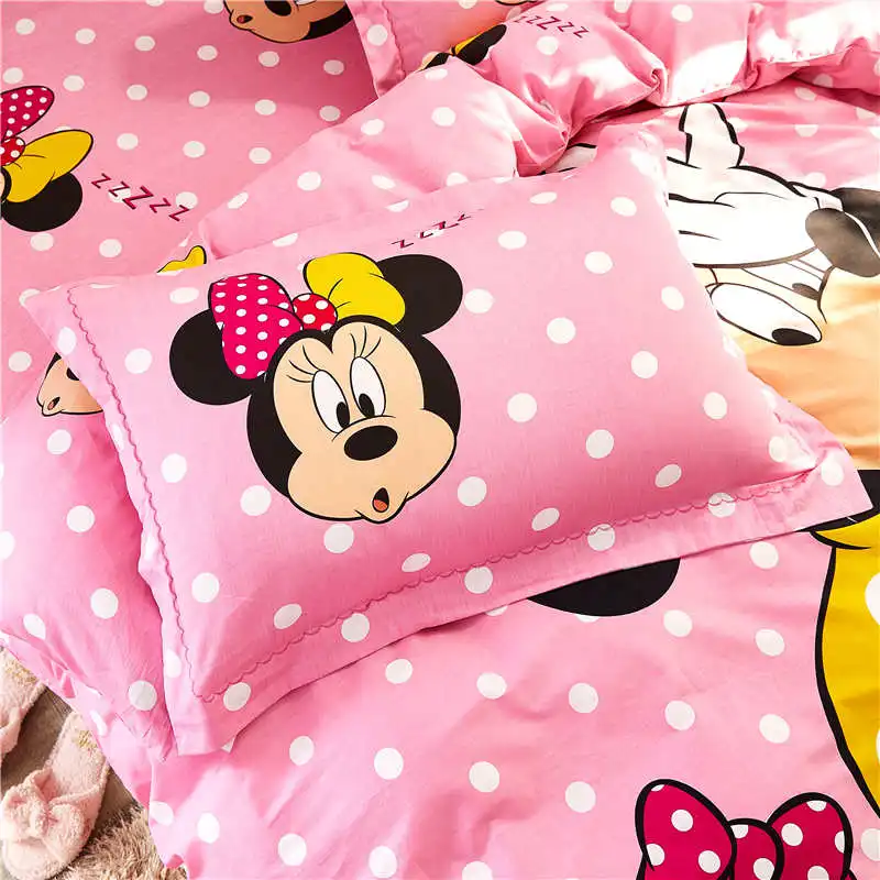 ديزني 3d ميني ماوس طقم سرير الوردي القطن التوأم حجم الفراش الطفل فتاة ديكور غرفة نوم حاف مجموعة غطاء 3/4/5 قطعة المعزي مجموعة