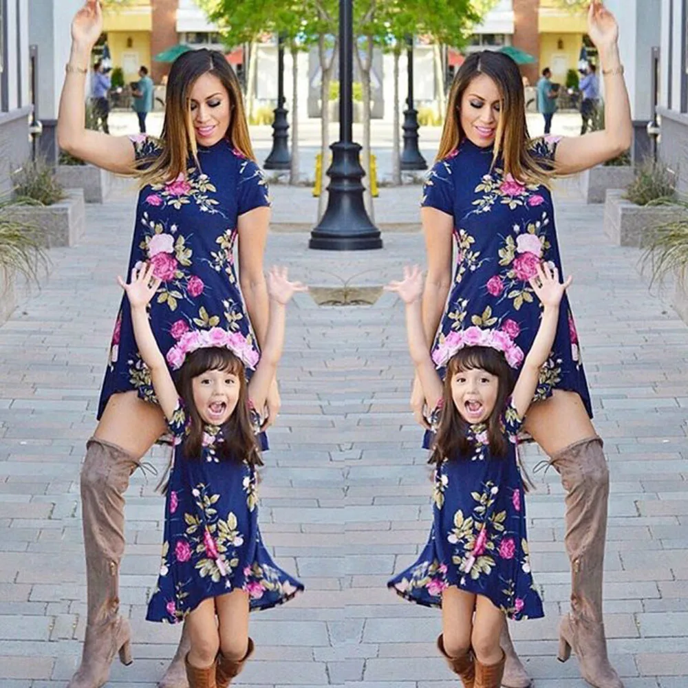 

NASHAKAITE Mommy and me clothes Baby Girl Clothes Printed Short Sleeve Mini Dress Mom and Daughter Dress Family Look Dress