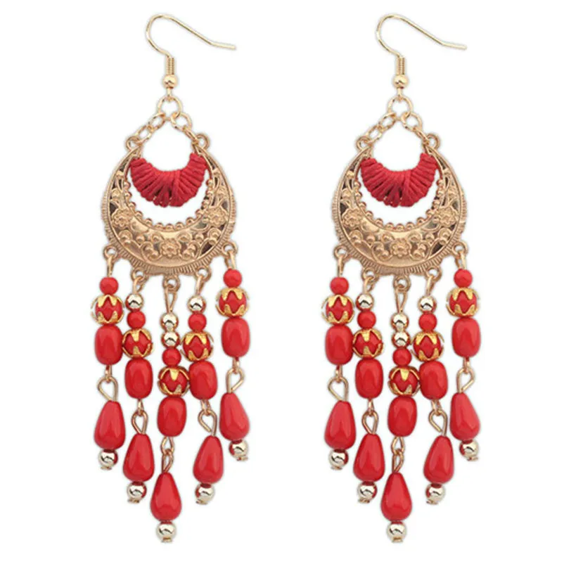 2018 Fashion Trendry Earrings for Women Bohemian Fringed Long Section Of Big Beads Pendant Drop Earrings Jewelry Brincos Y05#N (3)
