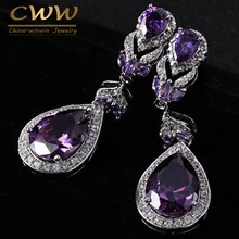 Estilo europeo Y Americano de Alta Calidad Amatista Púrpura de Cristal Rhinestone Pendientes de Gota Largos Cuelgan Para Las Mujeres CZ167