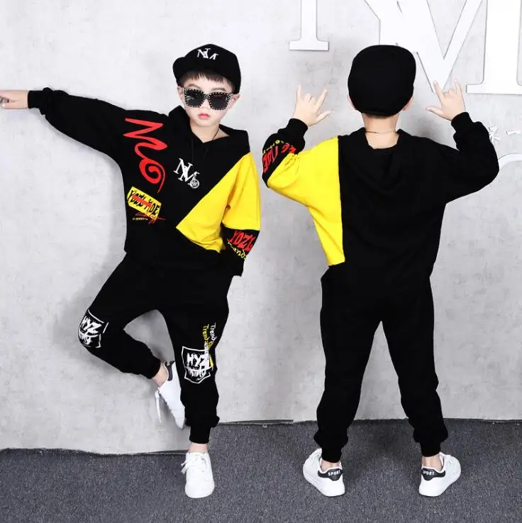 

Boys Girls Clothing Sets Autumn Sport Suits Big Boys petchwork Kids Tracksuits Hooded Hoodies Pants Outfits For 6 8 10 12 14 Yrs
