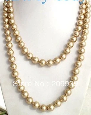 

huij 003040 50" 10mm Champagne Round South Sea Shell Necklace
