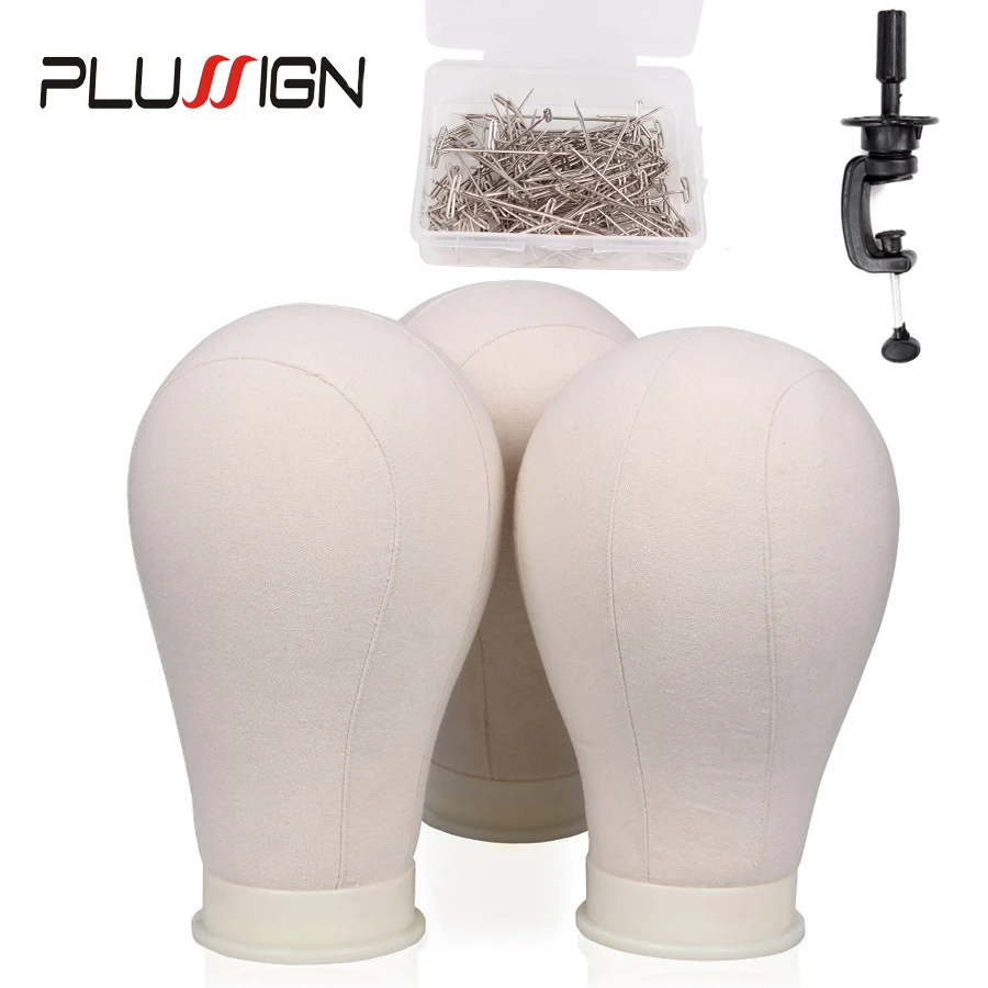 Plussign 21″-25″ Canvas Block Head Mannequin Head Wig Making Display Styling Head With Common Size Mount Hole With free T-pins