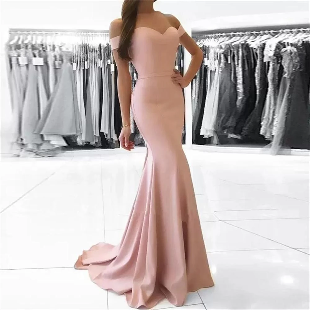 anfitrión Persistencia Derivar Vestidos largos De noche con hombros descubiertos para mujer, vestidos  sencillos De sirena para fiesta De boda, color rosa rubor, 2019|Vestidos de  noche| - AliExpress