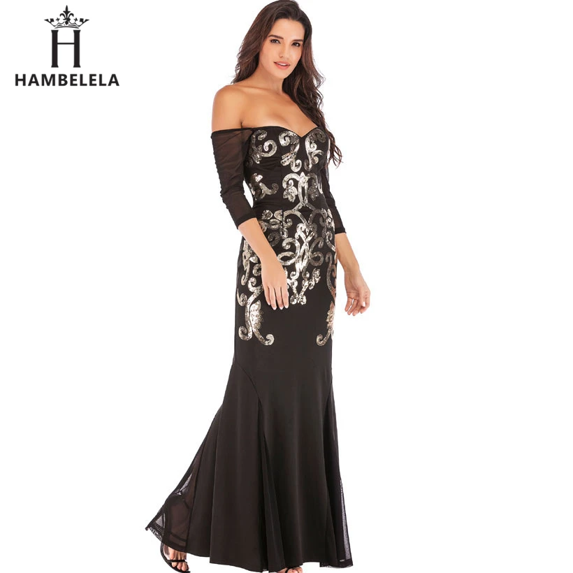 HAMBELELA Sequined Maxi Dress Long Sleeve Ankle Length Evening Party Dresses Sexy Maxi Dress Evening Gown Dress Off The Shoulder (8)