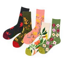 Женские носки с цветочным рисунком в стиле Харадзюку, Длинные хлопковые носки, цветные мягкие забавные носки до щиколотки, повседневные носки для женщин, зимние носки