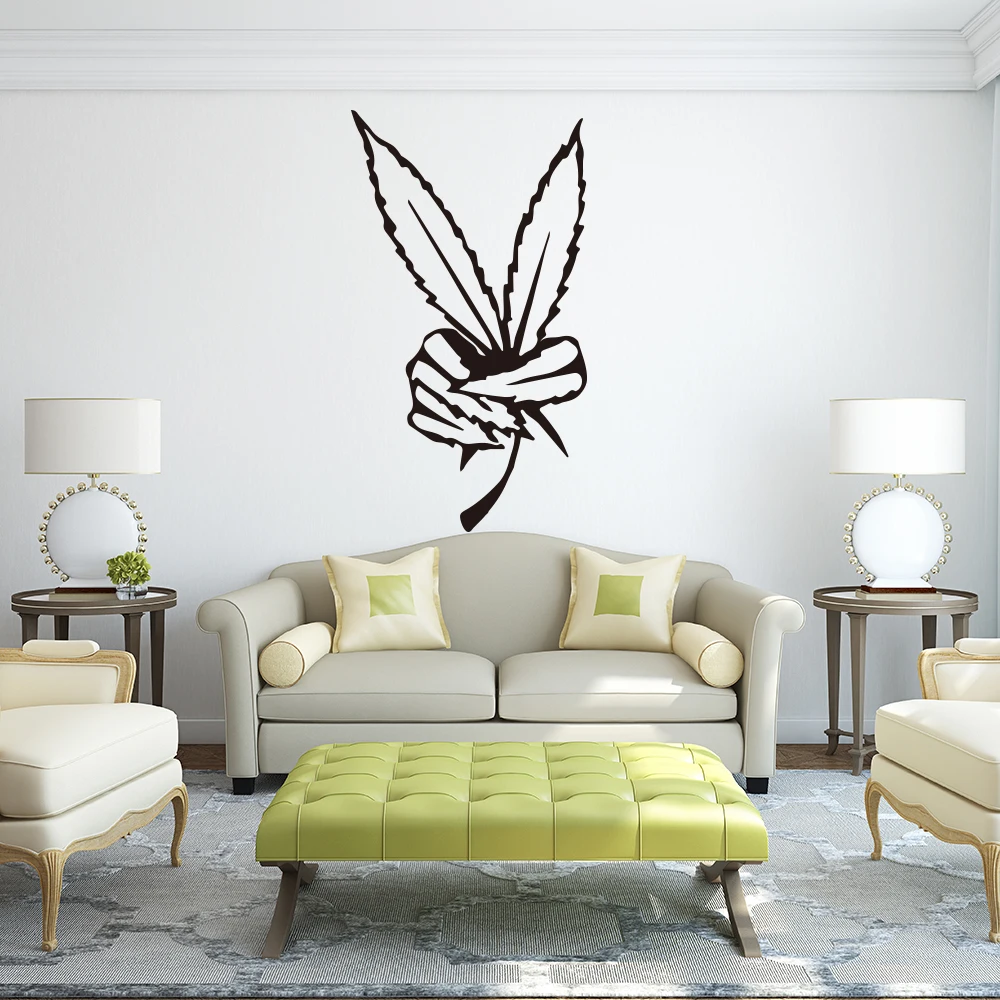 Cartoon Leaves  Victory Wall Sticker Baby Nursery Kids Room Large Leaves Weed Tree Wall Decal Kitchen Dinning Room Vinyl Decor (1)