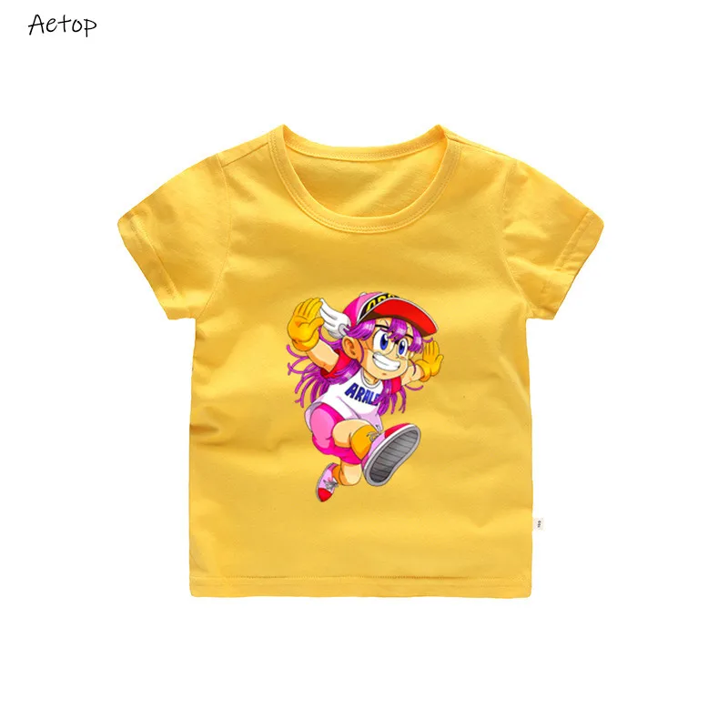 yellow 2 Детская футболка с принтом Arale летние топы с короткими рукавами для маленьких мальчиков и девочек, детская повседневная футболка 040 - Цвет: yellow 2