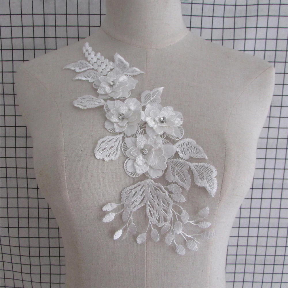 

brand new 1pc white Venise Lace collar fabric Costume Embroidery Dress Fine Applique Motif Accessories Clothes Lace Trim YL1076
