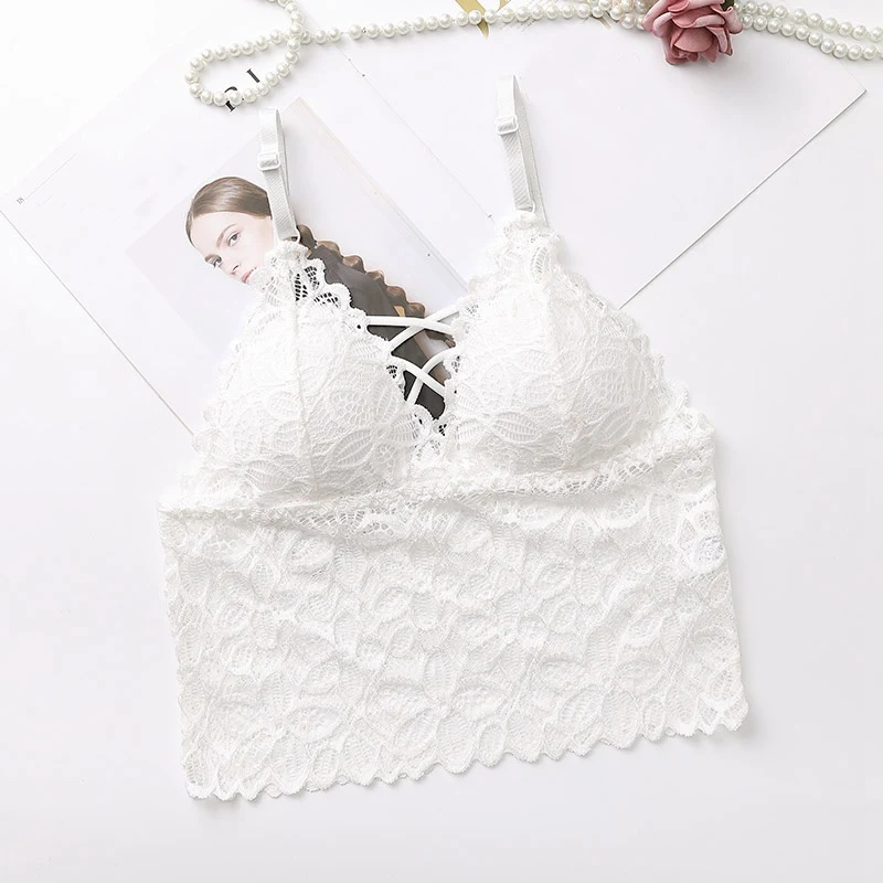 Для женщин Bralette Сексуальная глубоким v-образным вырезом Беспроводной Топы кружево мягкий бюстгальтер Для женщин укороченные топы Пуш Ап