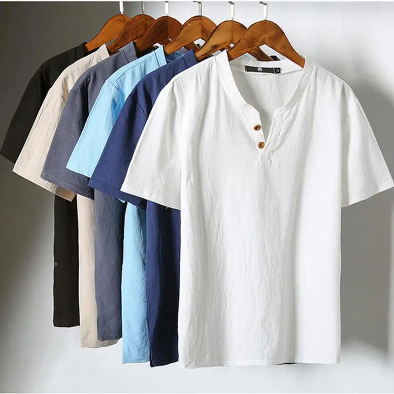 Mens Pullover Linen Shirts Short Sleeve Summer Breathable Mens Quality ...