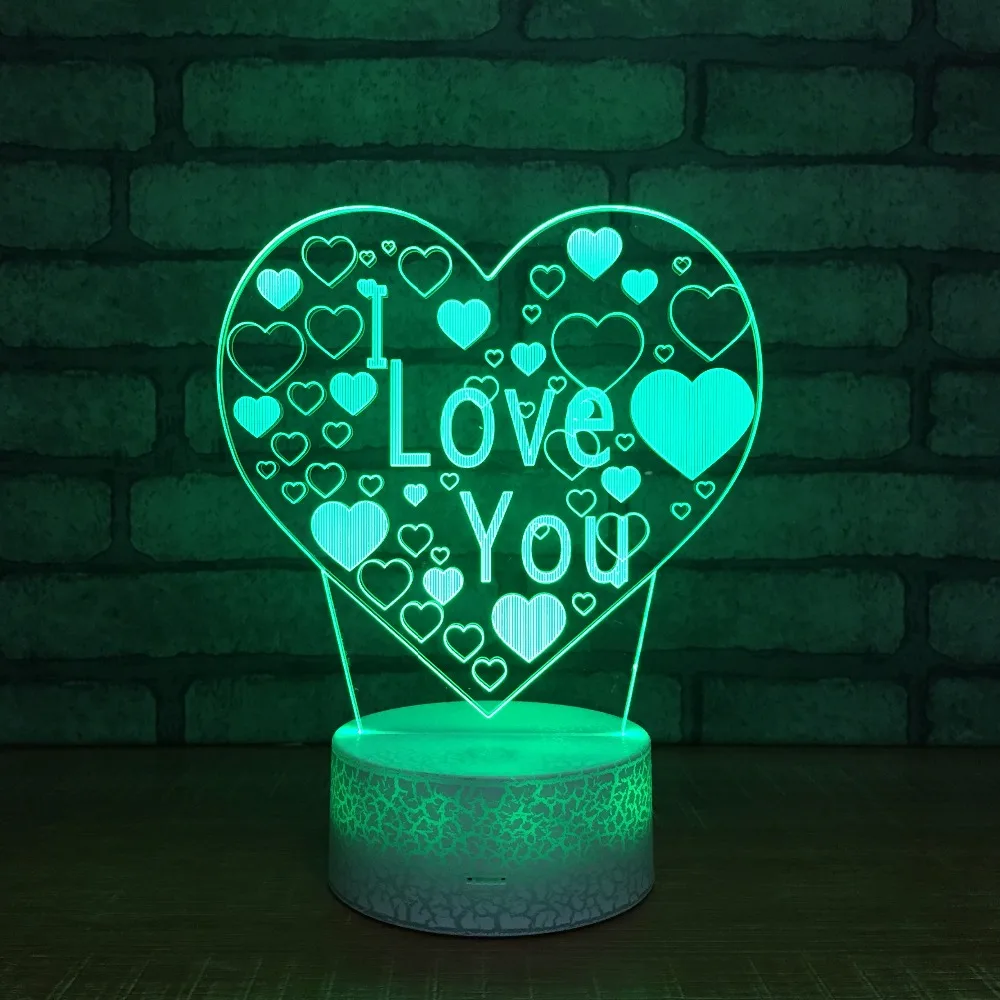 7 цветов Изменение я люблю тебя сердце 3D Иллюзия ночник светодиодный сенсорный выключатель 3D лампа мальчик best подарок
