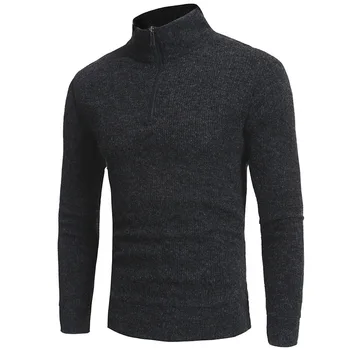 

Mens New Simple High Zip Collar Design Casual Slim Knit Sweater Men Pullover Sweaters