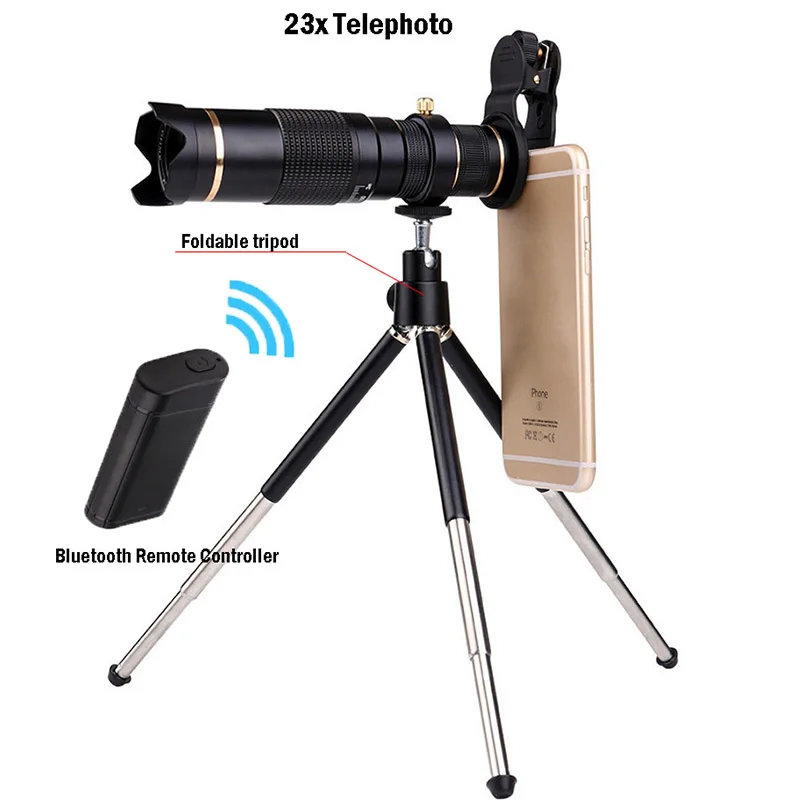 

Universal HD 4K 23x Zoom Mobile Phone Telescope Lens Telephoto Lens For all Smartphone Camera Monocular With Bluetooth &Tripod