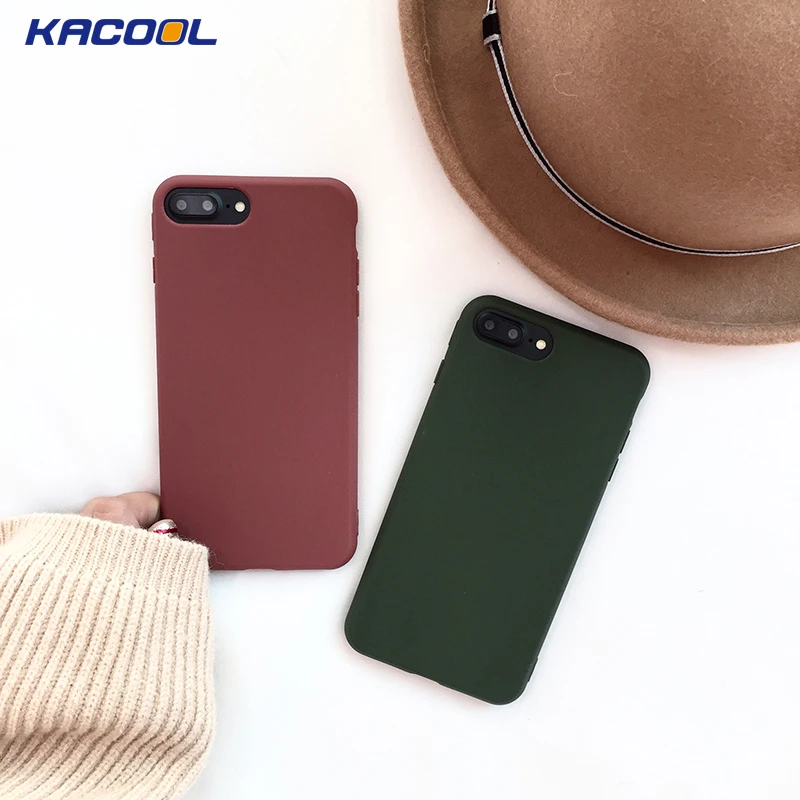 

2018 Candy Colors Phone Cases Red Green Silicone Soft Shell For iPhone 7 7 Plus 8 Plus Cases Matter Cover 6 6s Plus Pink Purple