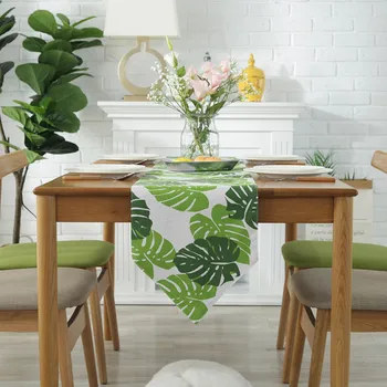 Cotton Green Leaf Table Runner