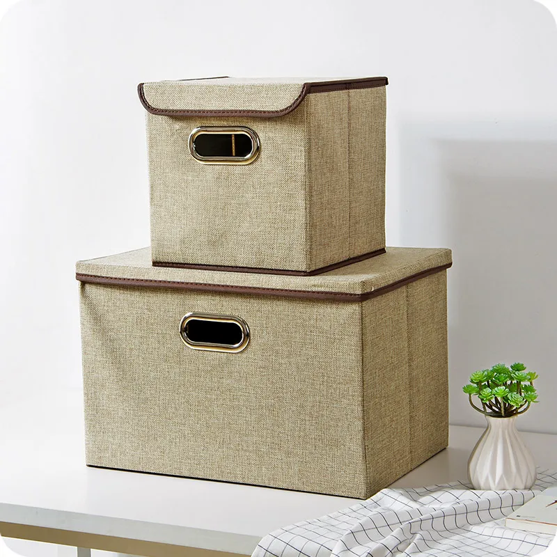 طوي خزانة ملابس صناديق القطن الكتان كبيرة مكتب أشتات لعبة منظم مع غطاء للطي علب تخزين منظمة طوي خزانة ملابس صناديق القطن الكتان كبيرة مكتب أشتات لعبة منظم مع غطاء للطي علب تخزين منظمة