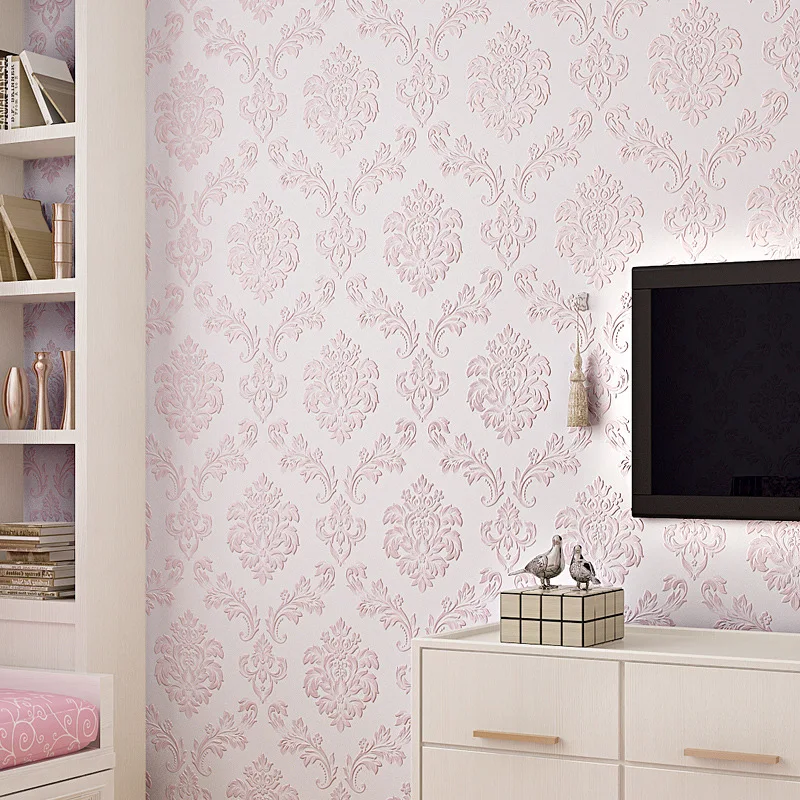 Non - woven fabric European - style 3d pressure wall paper Damascus living room bedroom TV background wallpaper papel de parede