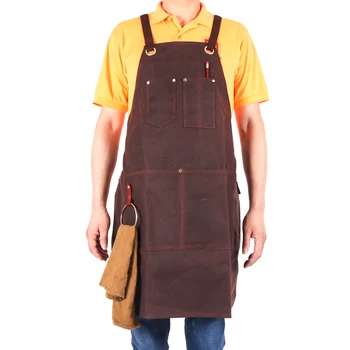 

Unisex Waxed Canvas Apron For Women Men Chef Barista Bartender BBQ Hairdresser Woodworking Carpenter Aprons With Pockets delant