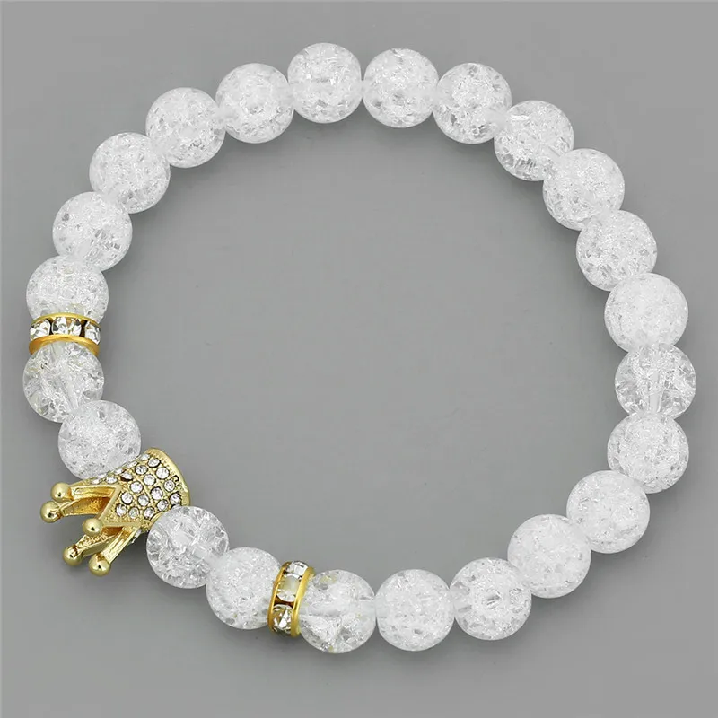 New Fashion Imperial Micro Pave Cubic Zircon Crown Charm Bracelet Men Women's White Crack Flowers Stone Beads Bracelet Jewelry bracelet jewelry