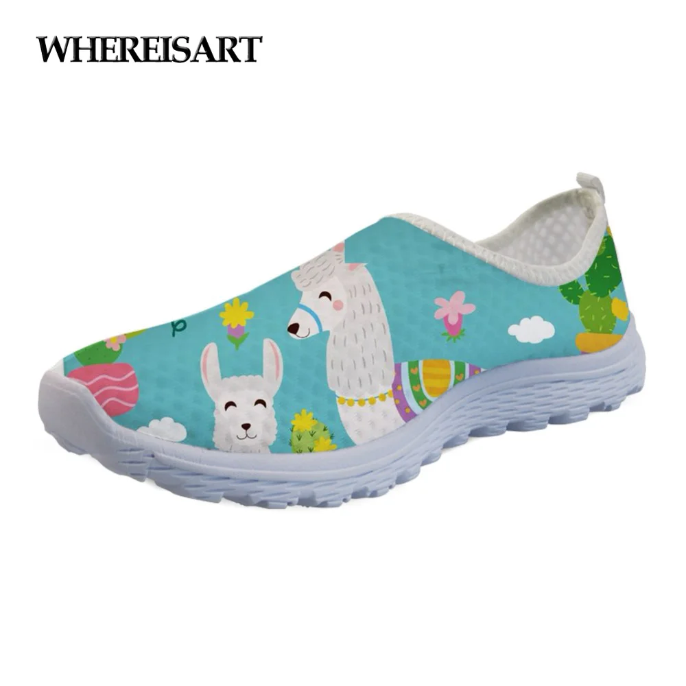 

WHEREISART Cartoon Cute Animal Alpaca Pattern Flats Shoes Women 2019 Casual Women's Sneakers Shoes Woman Beach Ladies Loafers