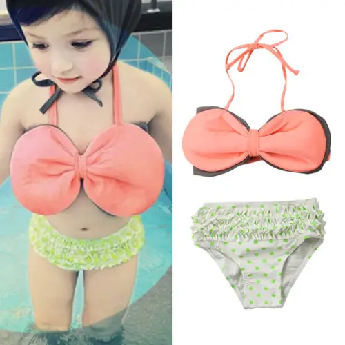 3pcs Kids Baby Girls Swimming Costume Bathing Swimsuit Bikini Set Swimwear+Hat 3 Pcs Clothing Set