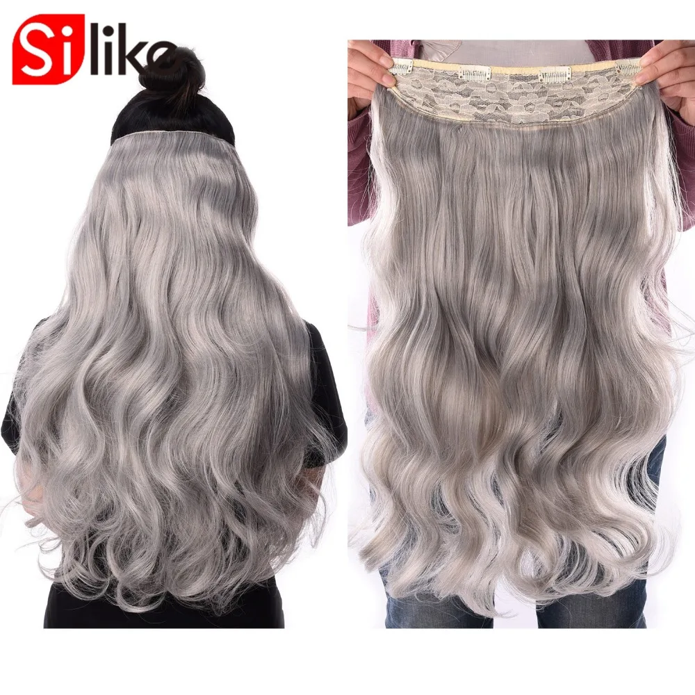 Silike 190g Wavy Clip in Hair Extensions Grey 24 inch 17 Colors Available Synthetic Heat Resistant Fiber Hair Extension clip