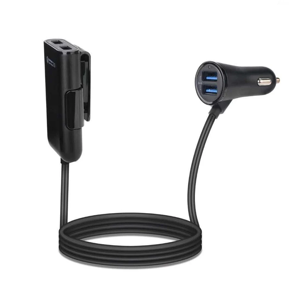  Fast Charging 4 Port USB Car Charger Lighter With Extension Cable For Samsung S7 S8 LG Xiaomi 8 Hua