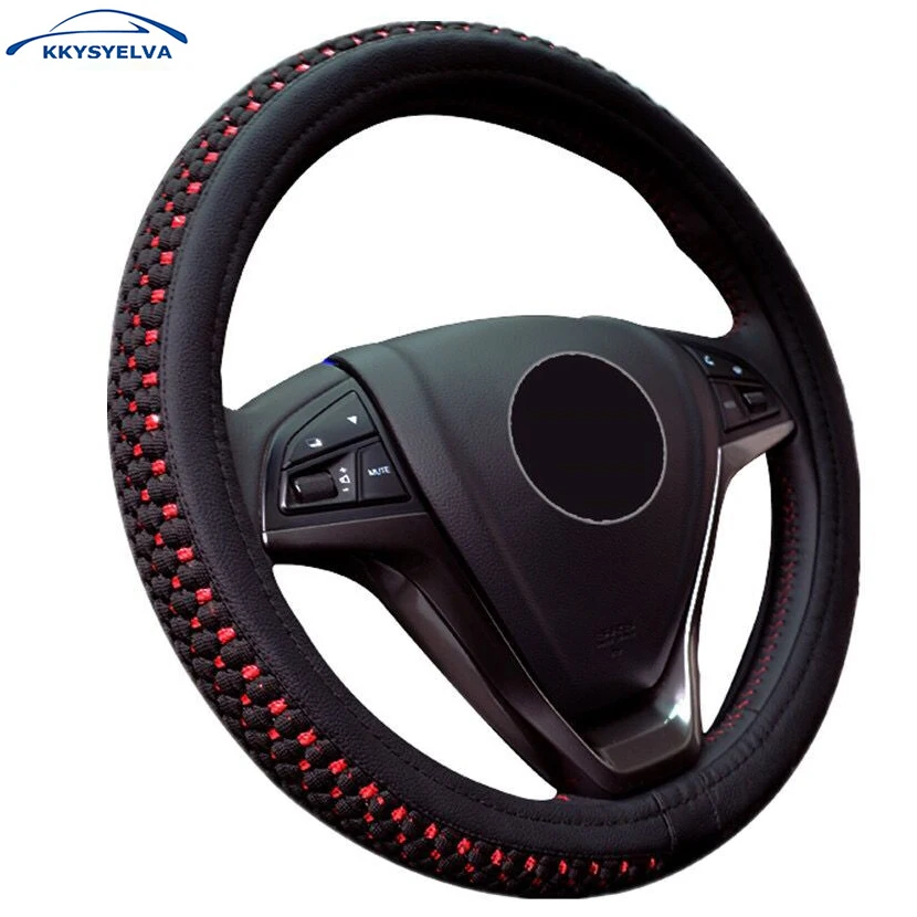 

KKYSYELVA Summer Black 15 inch/38cm Car Steering Wheel Covers Breathable Auto Steering-wheel Interior Accessories