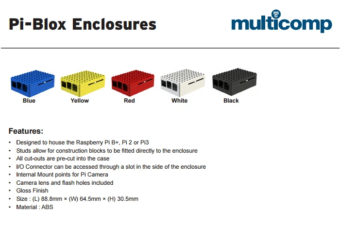 Корпус MULTICOMP PiBlox совместим с Raspberry Pi 3 Модель B Pi 2 Модель B и Pi 1 Модель B +