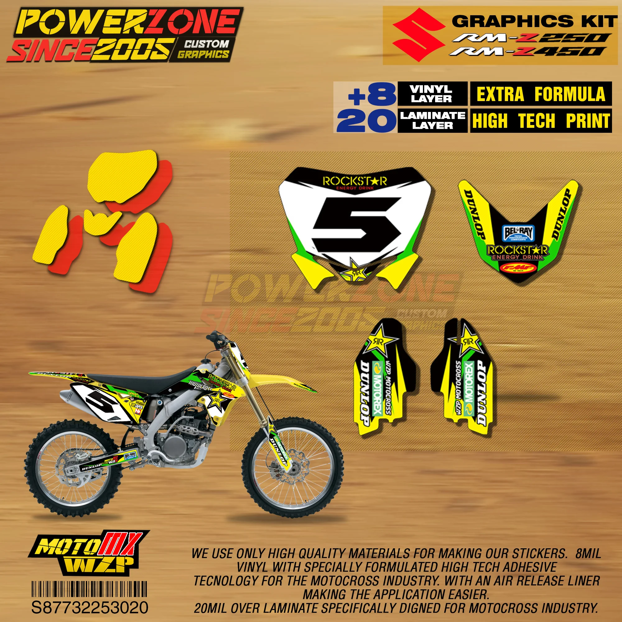 PowerZone Custom Team Graphics Backgrounds Decals 3M Stickers Kit For Suzuki RMZ250 04-06 07-09 10-18 RMZ450 08-17 RM 03-08 020