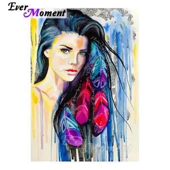 

Ever Moment Diamond Painting Woman Feather 5D DIY Full Square Resin Diamond Embroidery Cross Stitch Picture Mosaic S2F340