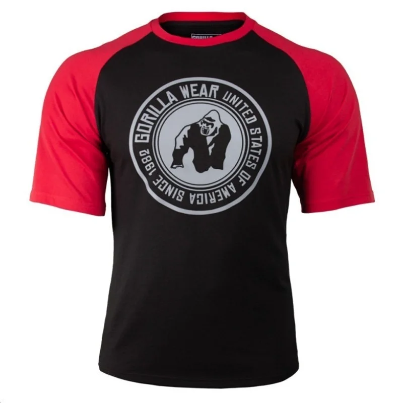 Мужская футболка с коротким рукавом, бодибилдинг, тренировка, эластичность, фитнес, тренажерный зал, Мужская футболка - Цвет: Красный