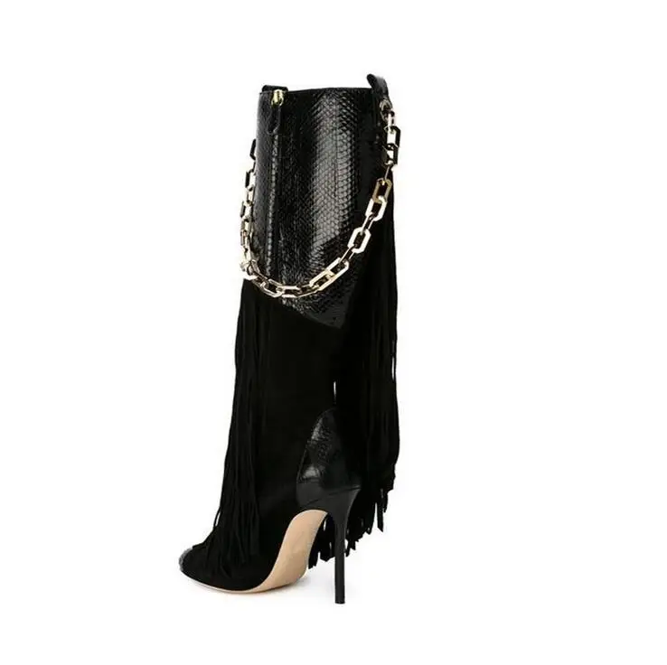 Hot-Selling-Black-Snakeskin-Boots-Fringe-Chain-Decor-Women-Winter-Boots-Patchwork-Zipper-Tassel-Meatl-Decoration (2)