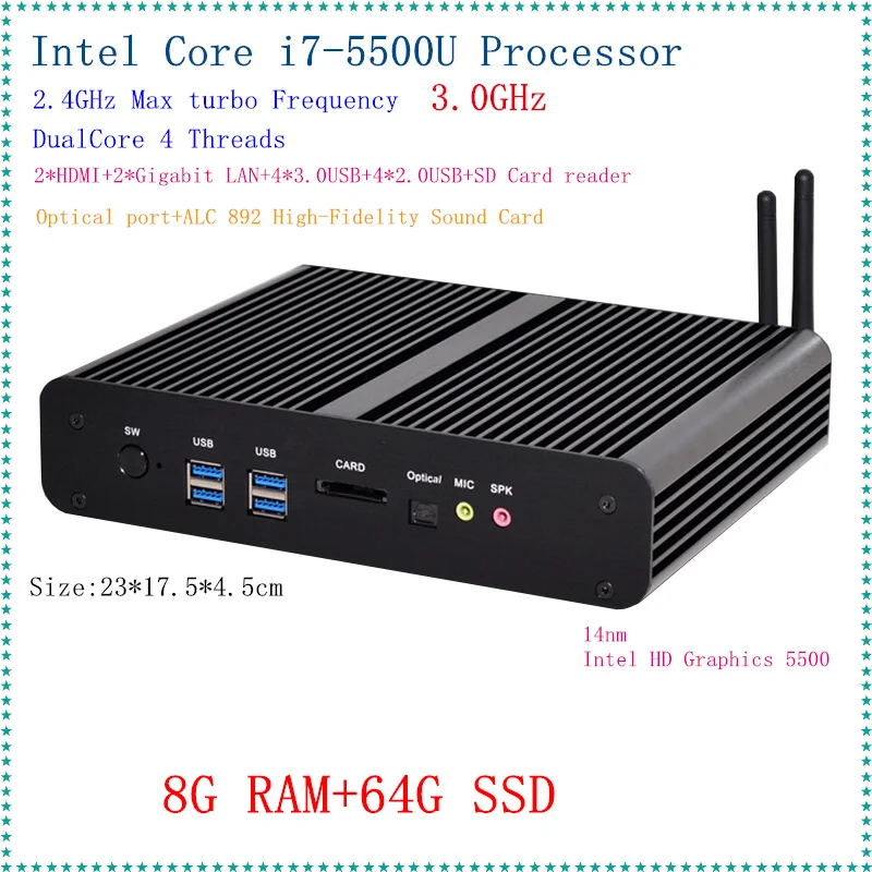 Hot New Intel Core i7 5500U Mini PC Windows 10 Mini Computers 8GB RAM 64GB SSD Minipc Intel NUC i7 Dual LAN 4K HD PC Portable