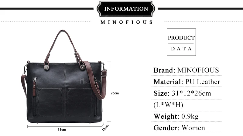 Minofious vintage feminina bolsa de ombro feminino