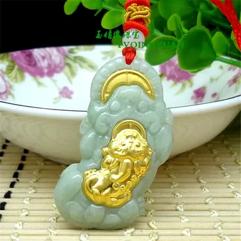 

3D gold inlaid natural jade enamel pendant e19#
