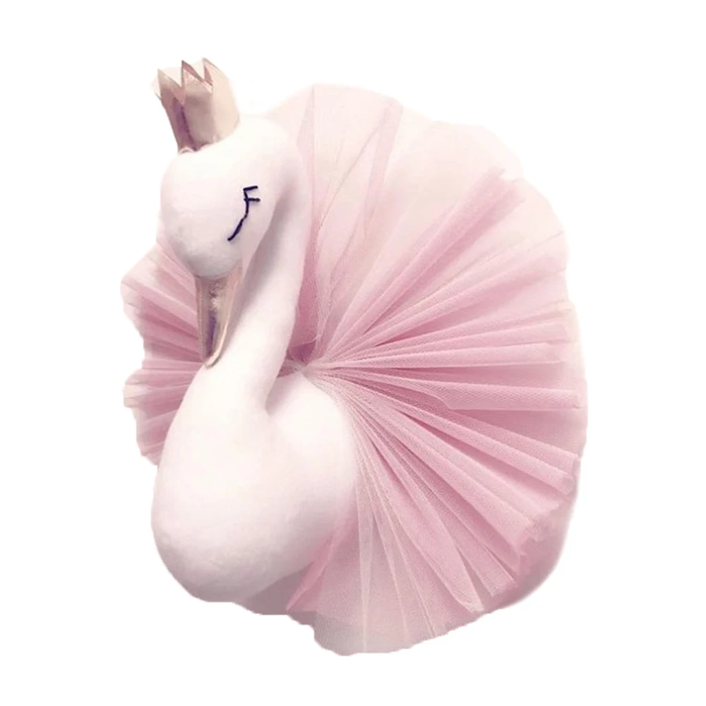 

Cute 3D Golden Crown Swan Wall Art Hanging Girl Swan Doll Stuffed Toy Animal Head Wall Decor for Kids Room Birthday Wedding F