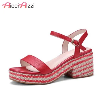 

ZALAVOR Real Leather Platform Solid Color Metal Buckle Laides Sandals Fashion Party Club Shoes Women Daily Sandals Size 34-39