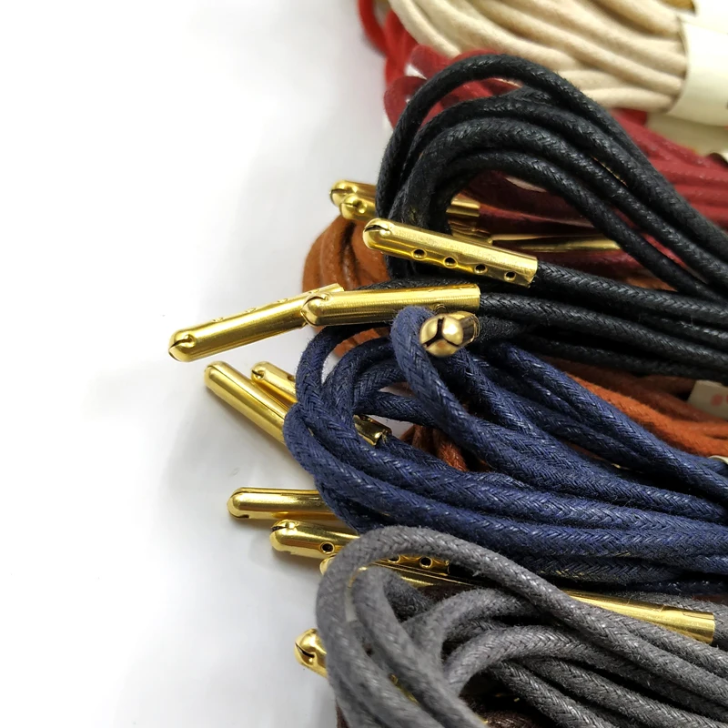 High quality waxed round shoe laces for Martin boots 60/180 cm leather laces cotton lace Casual black lacet with metal lace head