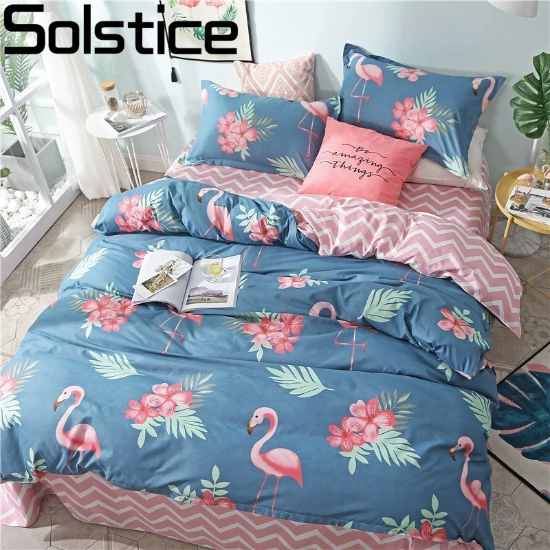 Solstice Hogar Textil Rey Juego De Ropa De Cama Individual Nina Mujer Nino Adulto Ropa De Cama Flamenco Azul Funda De Edredon Funda De Almohada Rosa Sabanas Juegos De Ropa De Cama