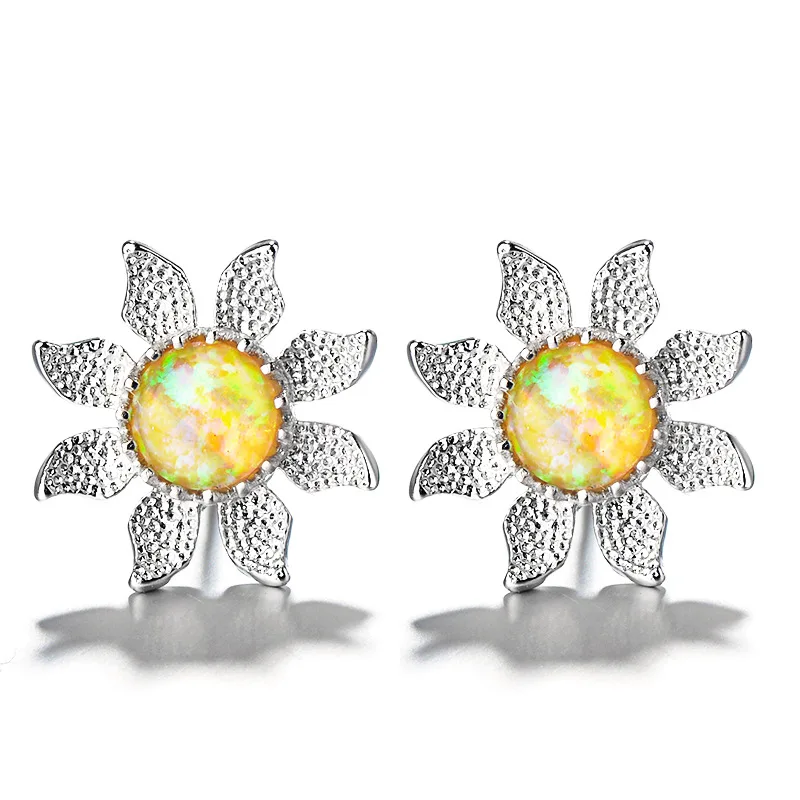 

2019 New Design Synthetic Yellow Opal Sunflower Stud Earrings for Women Unique Earring Elegant Party Fashion Jewelry DBE047
