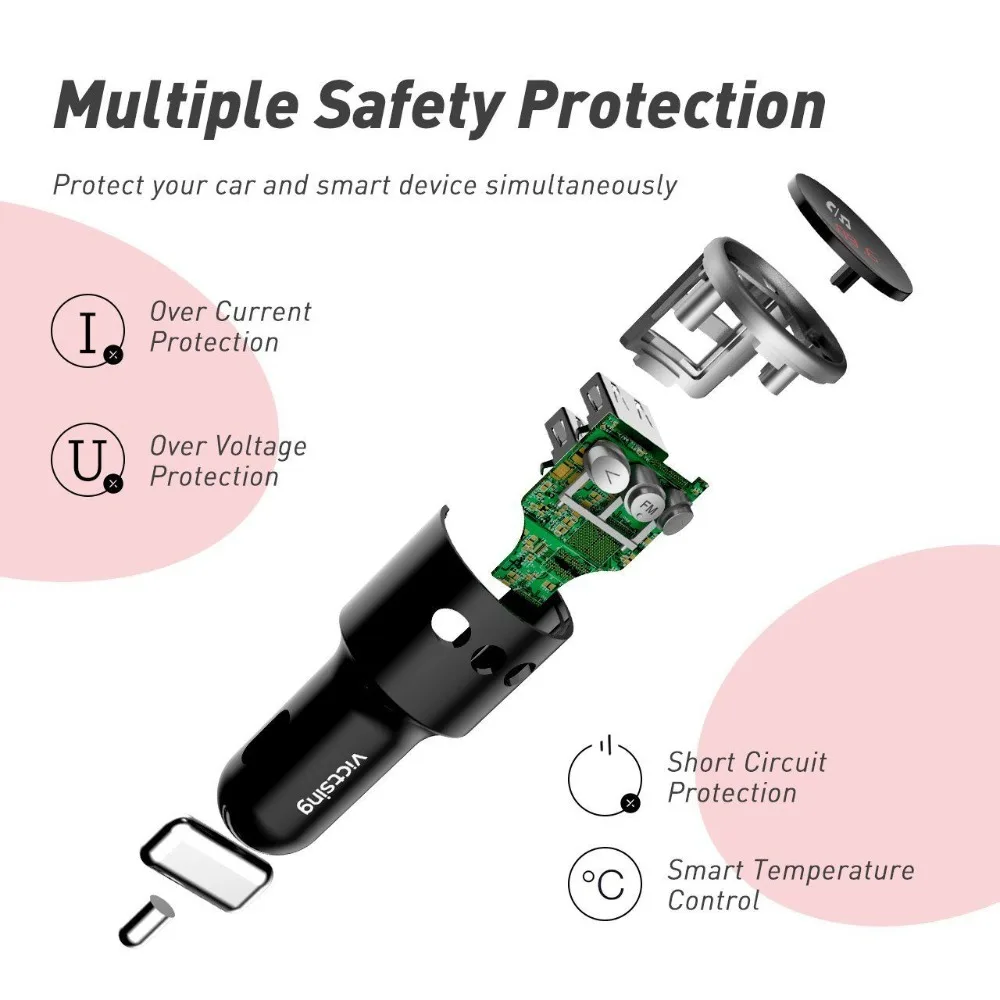 VicTsing Bluetooth FM Transmitter for Car QC3.0 Wireless Bluetooth 4.2 Radio Transmitter Adapter Hands-Free Dual USB Charger