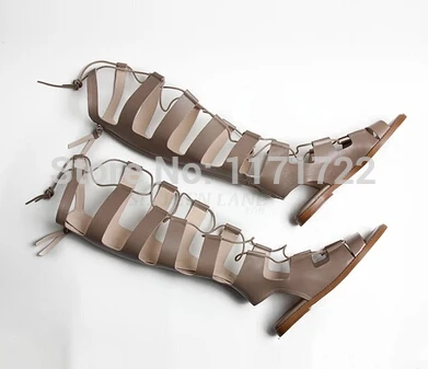 

spring summer gladiator flat heeled sandal boots women cutout lacing knee high summer boots string bead rome booty sandals